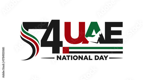 54 National Day of United Arab Emirates. Text Arabic Translation: Union Day (Eid Al Etihad). December 2. Vector Logo.
