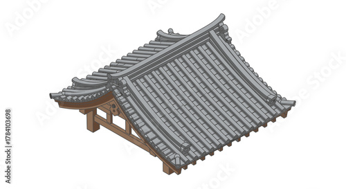 Isometric Illustration showcasing a traditional Japanese Temple Roof Structure