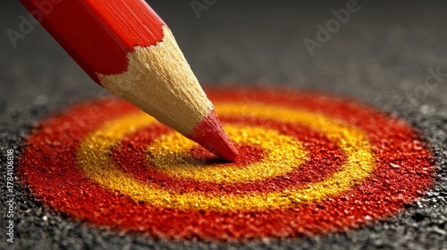 A new management restructuring metaphor is illustrated by a dart-shaped yellow pencil eraser erasing a bulls eye target, embodying the idea of strategy change in business