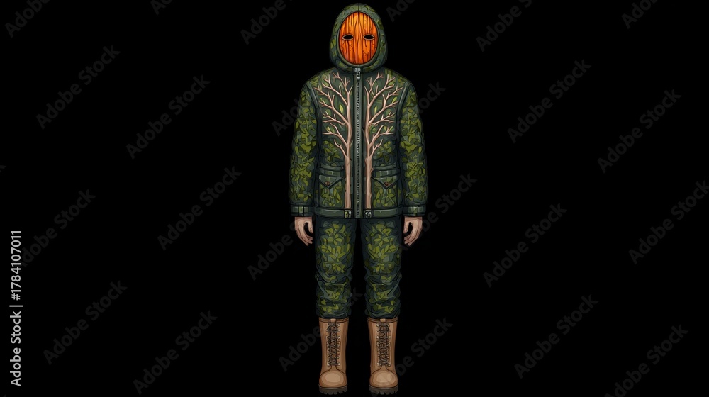 Fototapeta premium The Halloween figure known as Jack o'Lantern has long legs and is somewhat crooked
