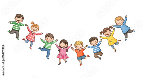 Wallpaper Mural Smiling Children Jumping – Fun and Joyful Kids Illustration Torontodigital.ca