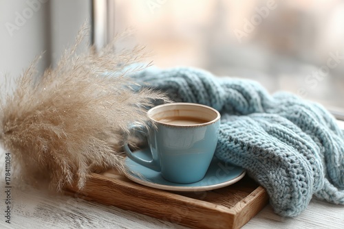 Cozy coffee scene by window