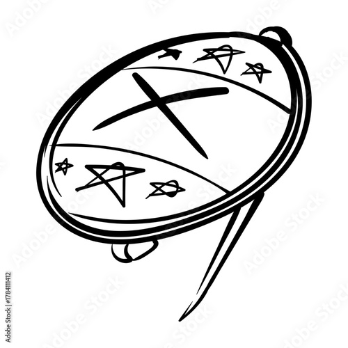 Hand-drawn enigmatic emblem featuring a bold central mark and scattered celestial stars