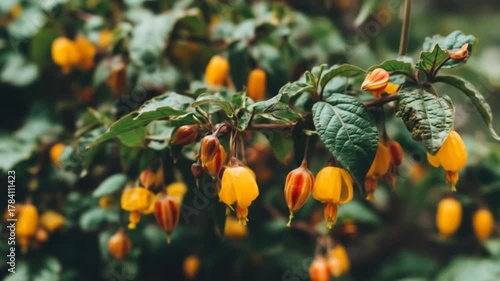Close up of vibrant orange and yellow flowers against green foliage
