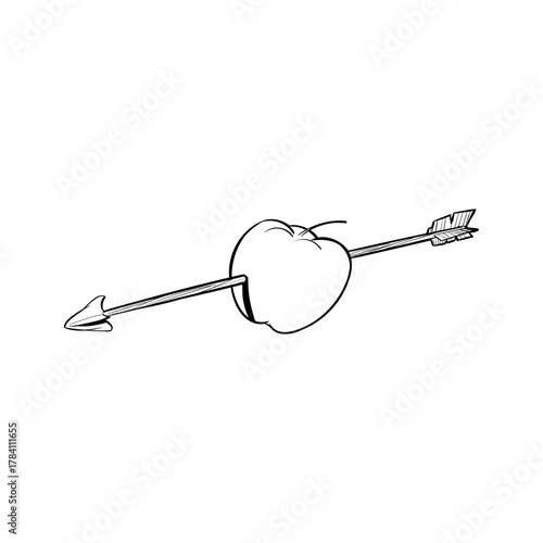 Apple pierced by arrow in an archer target game design, classic mythology icon