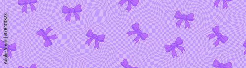 Soft purple seamless pattern with pretty bows. Elegant and cute vector background for packaging, stationery, wrapping paper, textile, and digital design. Kawaii pastel aesthetic.
