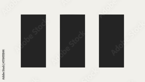 Abstract composition featuring three vertical rectangles of contrasting black and beige tones