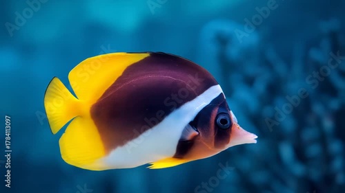 Vibrant butterflyfish aquatic beauty with yellow black and white markings