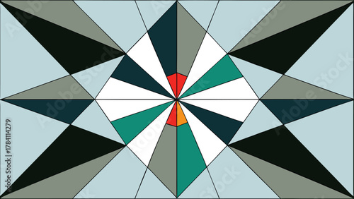 Abstract geometric design featuring symmetrical shapes and contemporary color palette