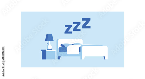 Simple bedroom scene with a sleeping indication and bedside lamp silhouette