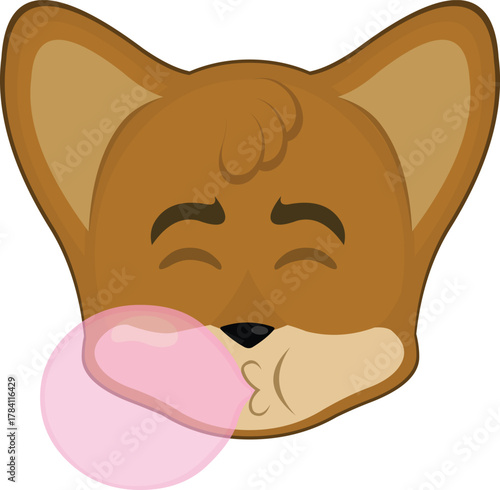 vector illustration emoticon character face fox animal, chewing and making bubblegum balloon candy