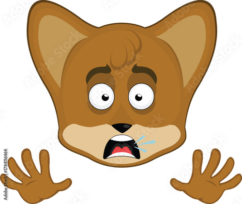 vector illustration emoticon character face fox animal, with an expression of scare and horror