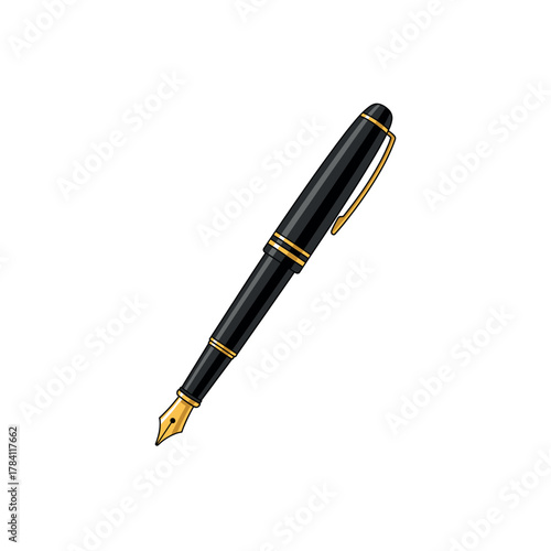 Elegant black fountain pen vector illustration for writing and education. Classic office stationery drawing
