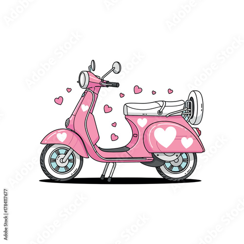 Pink Scooter with Heart Decorations - A Romantic Vector Illustration