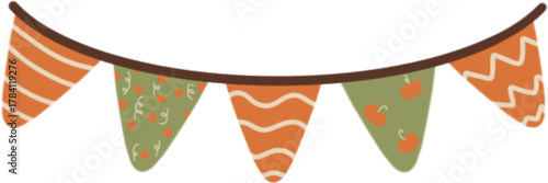 Fall Bunting Illustration with Pumpkins and Stripes Autumnal Bunting Banner Illustration