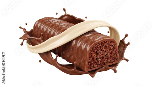 Vector illustration of chocolate bar with cream swirl and splash on a white background