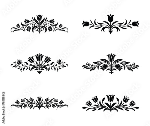 Elegant black floral ornate decorative borders and flourishes