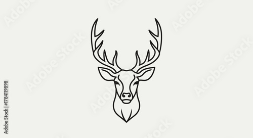 Minimalist line art illustration of a deer's head with prominent antlers, centered on a light background.