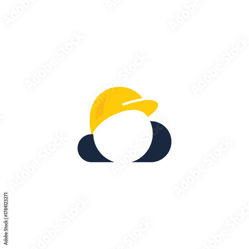 A simple, modern illustration of a person wearing a hard hat and protective gear, symbolizing industry and safety, viewed from the front.