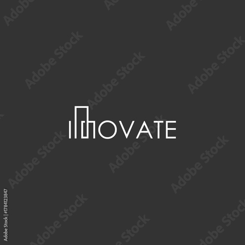Modern logo design featuring the word 'innovate' with a stylized letter 'i' and simple typography on a dark background viewed from a straightforward perspective