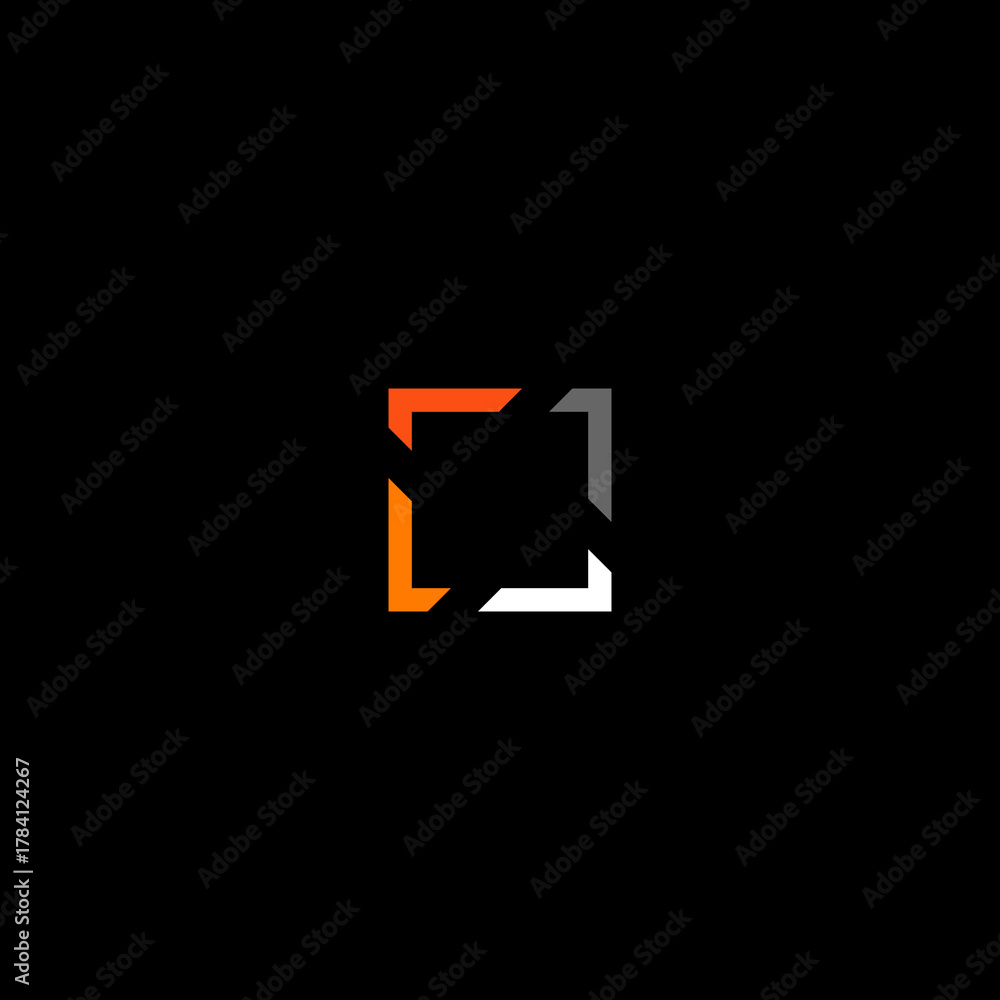 Obraz premium A close-up view of an abstract geometric shape with orange, white, and gray elements against a dark background
