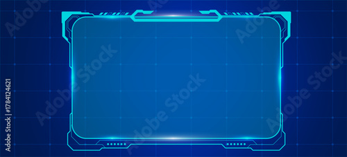 Modern futuristic interface frame design with blue glowing edges and digital circuit patterns — ideal for HUD, AI, and cyber visuals.
