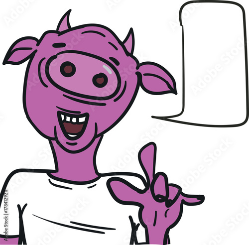 A character that looks like a pig with horns says something.