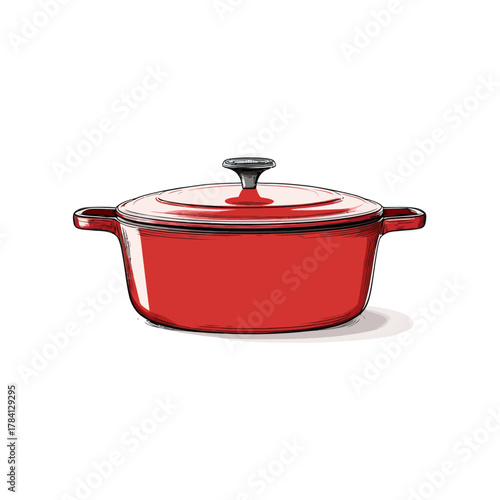 A Dutch Oven Vector Illustration with Lid Ready for Cooking
