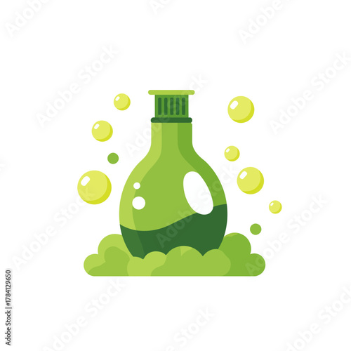 Dish soap bottle with bubbles concept vector illustration