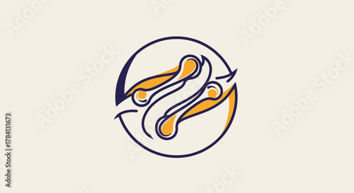 Abstract illustration of interconnected shapes within a circle, suggesting connection, movement, and a dynamic relationship.