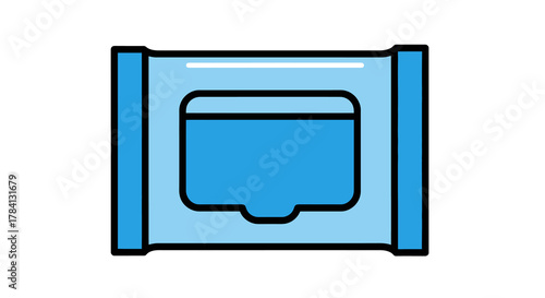 Illustration of a convenient and hygienic pack of blue wet wipes, perfect for quick cleaning and personal care on the go, offering freshness and sanitization