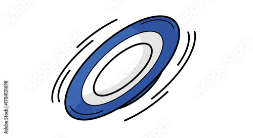 Cartoon Illustration of a Blue and White Flying Disc, Suitable for Sports and Recreation Activities, Isolated