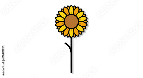 A Single Yellow Sunflower Standing Tall Against a White Background with a Simple Stem