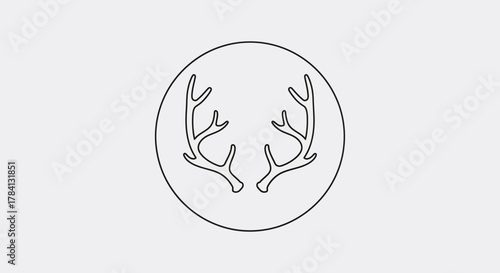 Antlers depicted inside a circle, presented as a simple, minimalist line drawing on a light background.