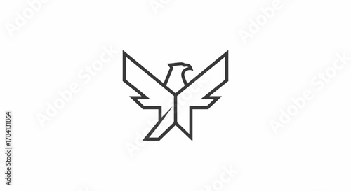 Geometric outline of a stylized eagle or phoenix with wings spread, depicted in a minimalist design against a white background.