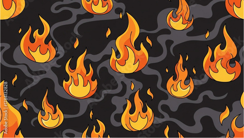 Fiery Flames A Dynamic Pattern of Fire with Smoke on Dark Background