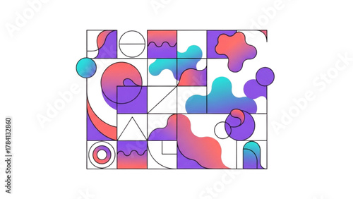 Colorful Abstract Geometric Shapes Composition on White Background Art