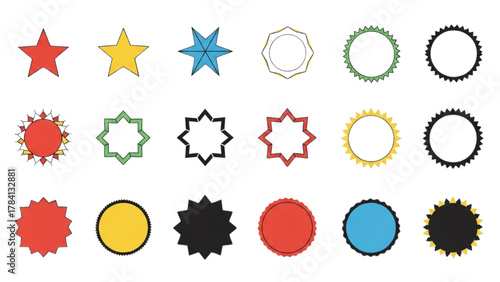 Collection of Star and Circular Geometric Shapes for Design Elements