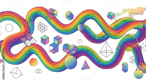 Vibrant Rainbow Flow with Abstract Geometric Shapes A Modern Colorful Artistic Composition