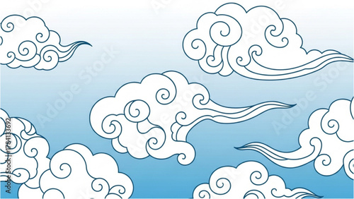 Whimsical Cloudscape A Serene Sky of Spiraling Clouds in a Pastel Dream