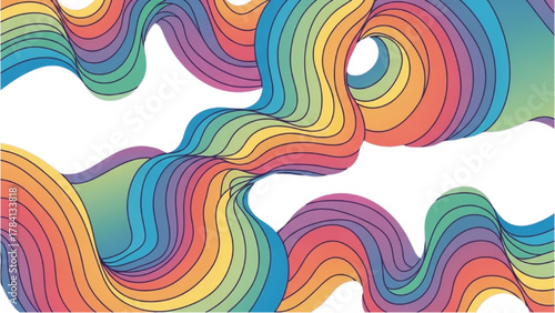 Abstract Rainbow Wavy Lines with Gradient Blend Colorful Design Elements