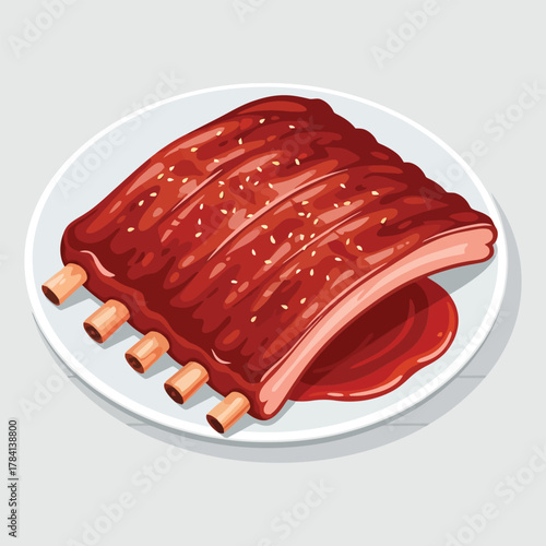 Delicious barbecue ribs on a white plate ready to eat.