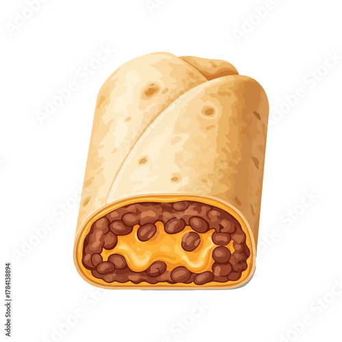 Delicious Bean and Cheese Burrito Cut in Half Revealing Savory Filling.