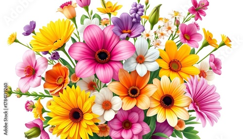 Vibrant vector illustration of assorted birth month flowers arranged in a bouquet,  colorful,  spring