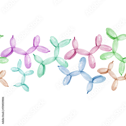 Canvas Print Balloon dogs seamless watercolor border, frame, pattern, background, pastel colo