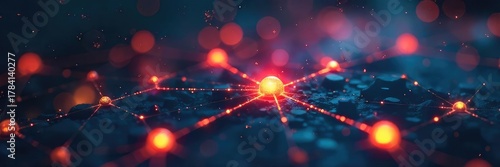 A network of glowing nodes and lines connecting and forming innovative ideas, symbolizing a collaborative and interconnected approach to invention and progress , potential, research, data