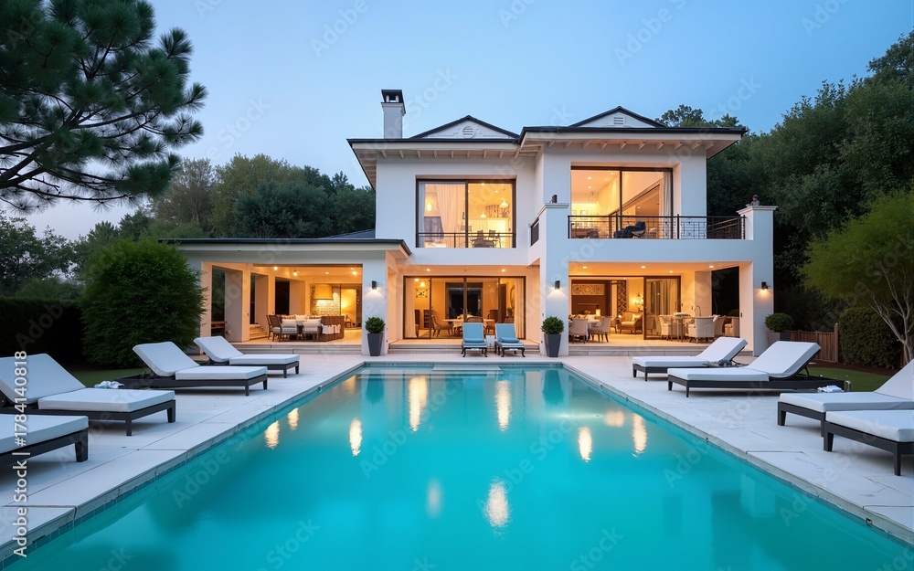 Fototapeta premium Swimming pool outside luxury house. High quality