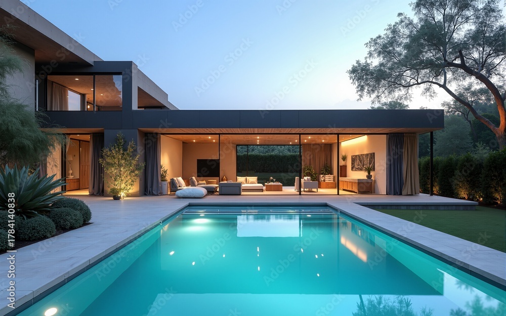 Obraz premium Swimming pool outside luxury house. High quality