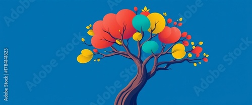 Stylized digital tree illustration with clean lines and geometric shapes, representing growth and nature in a modern abstract design,  symbol,  icon