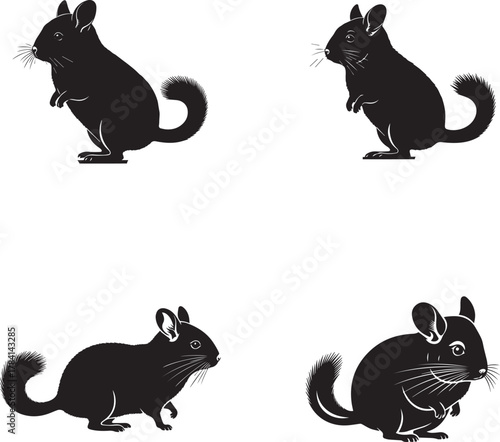 Chinchilla Silhouette Set – Rodent Vector Illustrations in Multiple Poses on White Background
